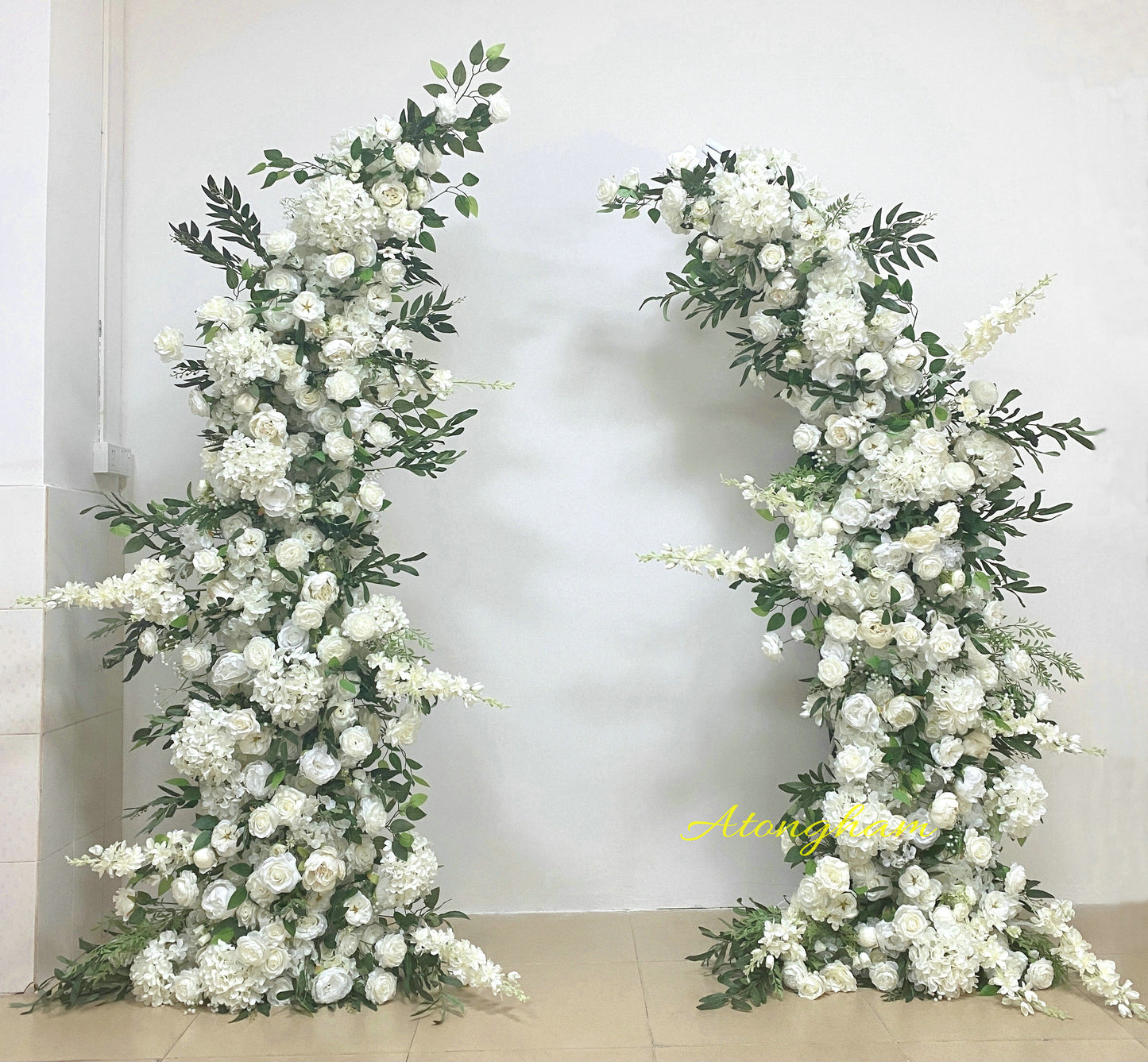 Wedding Backdrop Decoration Ivory Roses Peony Green Plant Arch Flower Arrangement Artificial Silk Flower