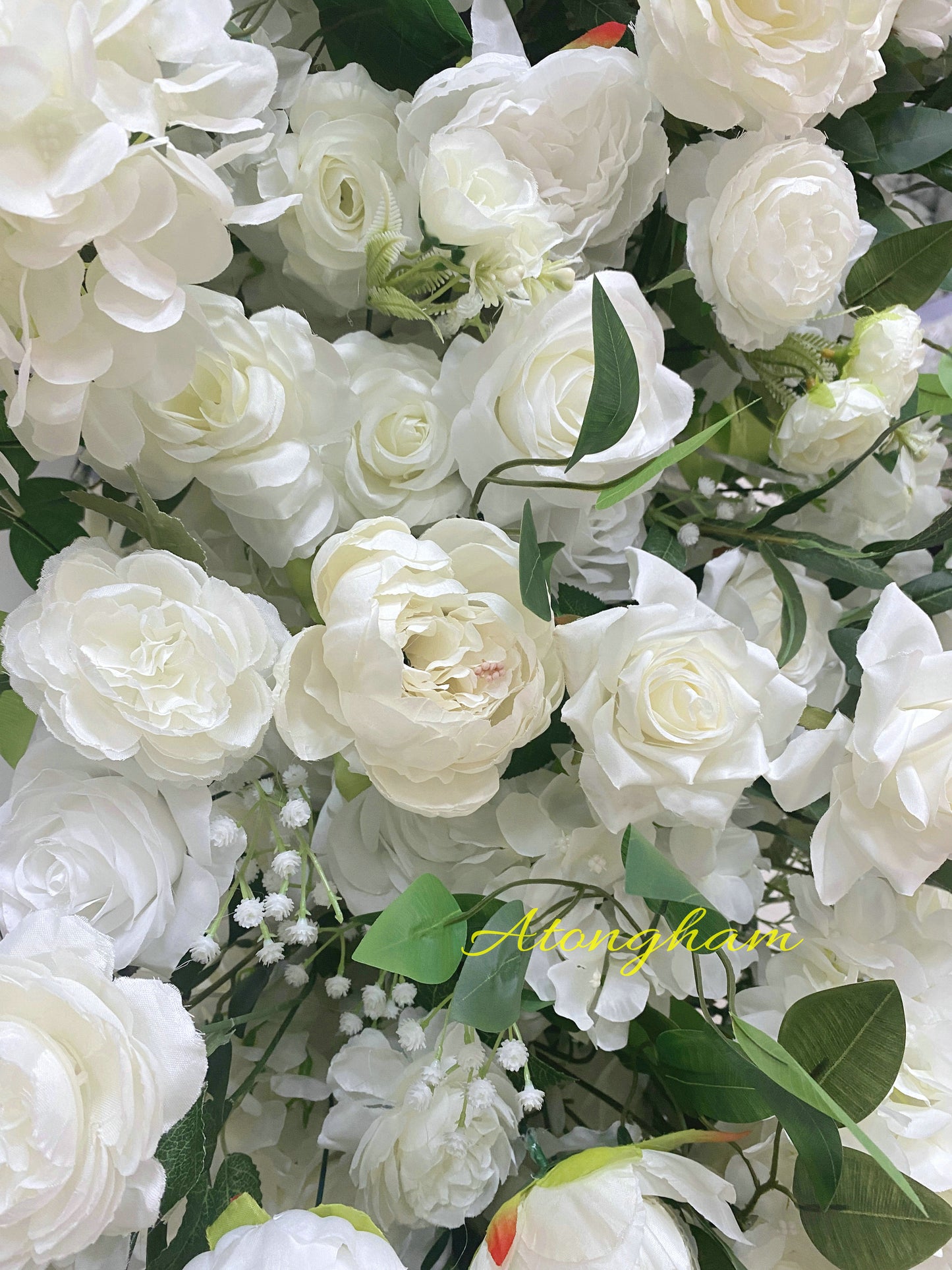 Wedding Backdrop Decoration Ivory Roses Peony Green Plant Arch Flower Arrangement Artificial Silk Flower