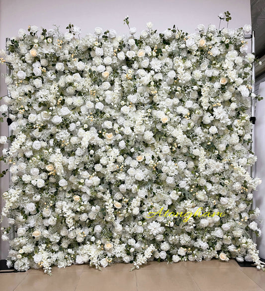 5D Cloth Roll Up Flower Wall Eucalyptus Leaves Artificial Ivory Floral Wedding Event Party Backdrop