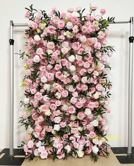 Light Pink Artificial Floral 5D Cloth Roll Up Flower Wall Wedding Backdrop Decor Home Decor Floral Props