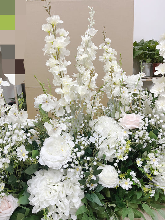 Artificial Flowers Arrangement, White wedding aisle flowers, lush floral arrangements, floral wedding centerpieces