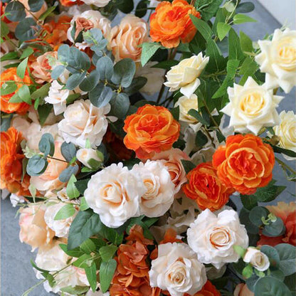 Artificial Rose Table Runner,Orange Light Champagne Flower Row,Wedding Bridal Shower Decor,Table Arrangement