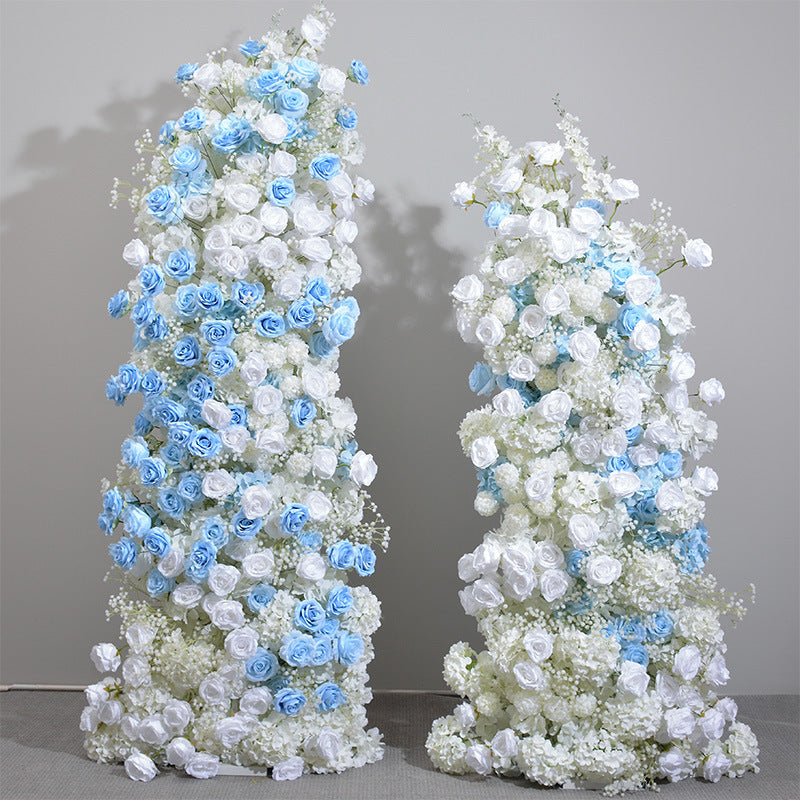 Blue Rose, Ivory Rose, Hydrangea, Babysbreath Flowers Arrangement, Wedding Party Arch Flower, Photo Booth Backdrop, Custom Various Sizes