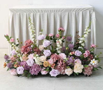 Artificial Rose Table Arrangement,Lavender Pink Flower Row,Wedding Bridal Shower Decor,Table Runner