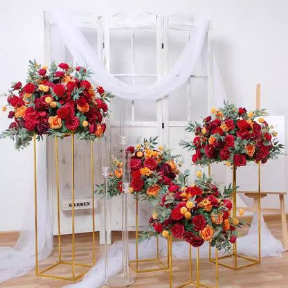 Wedding Centerpiece,Artificial Red Orange Flower Ball,Dinner Business Decor