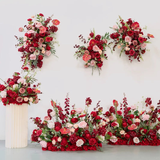 Dark Red Artificial Flower Row, Wall Hanging Flowers,Wedding Table Runner,Marriage Party Decor