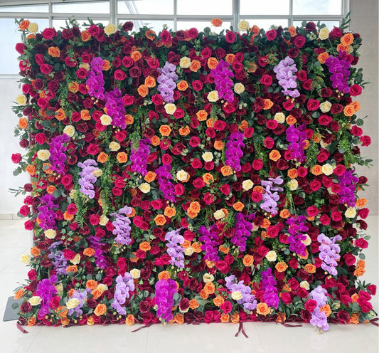 Hot Pink Orange Purple 5D Rose Cloth Roll Up Flower Wall Fabric Backdrop Event Party Backdrop Decor