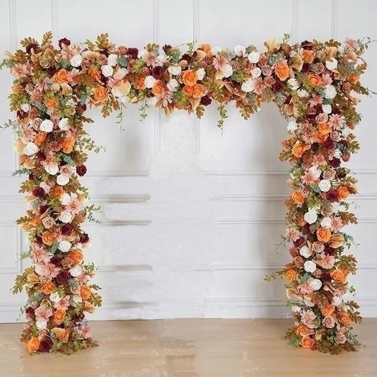 Autumn Arch Flower Garland, Rusty Orange, Burgundy, Dusty Pink Flower Row, Wedding Engagement Backdrop Decor