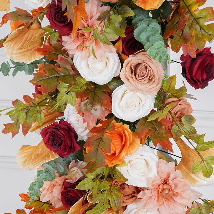 Autumn Arch Flower Garland, Rusty Orange, Burgundy, Dusty Pink Flower Row, Wedding Engagement Backdrop Decor