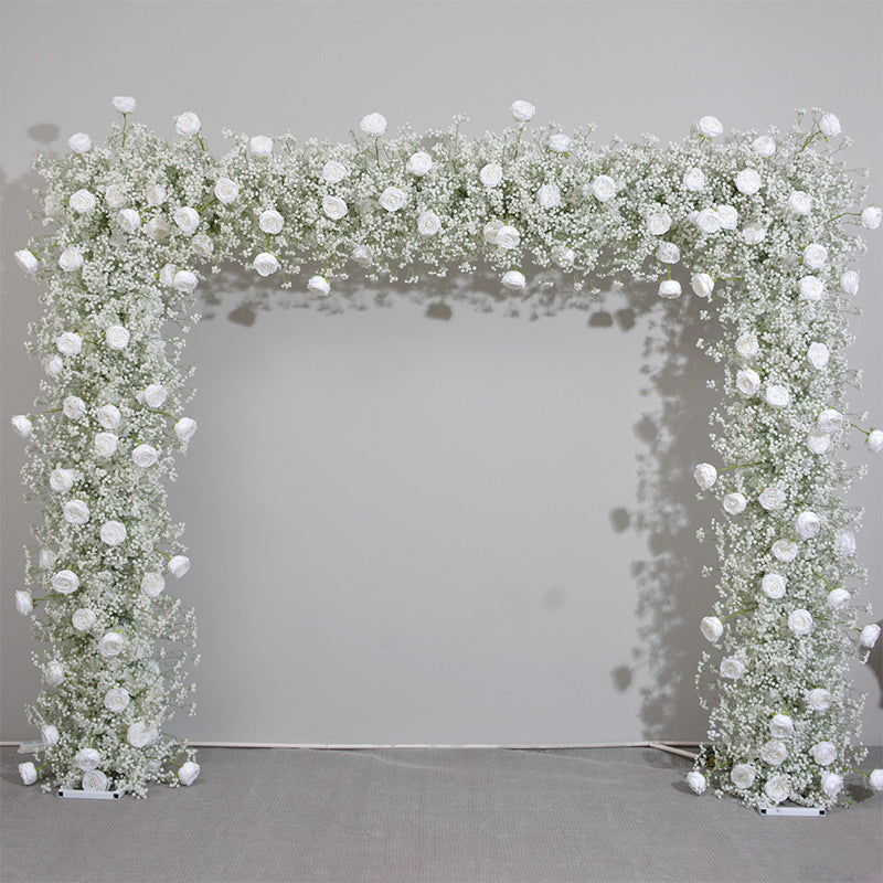 White Rose, Babybreaths Artificial Arch Flower Arrangements, Wedding, Engagement Backdrop Decoration