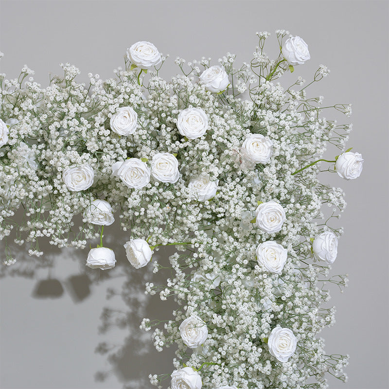 White Rose, Babybreaths Artificial Arch Flower Arrangements, Wedding, Engagement Backdrop Decoration