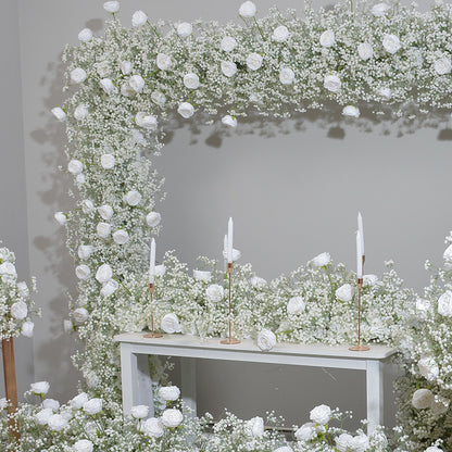 White Rose, Babybreaths Artificial Arch Flower Arrangements, Wedding, Engagement Backdrop Decoration