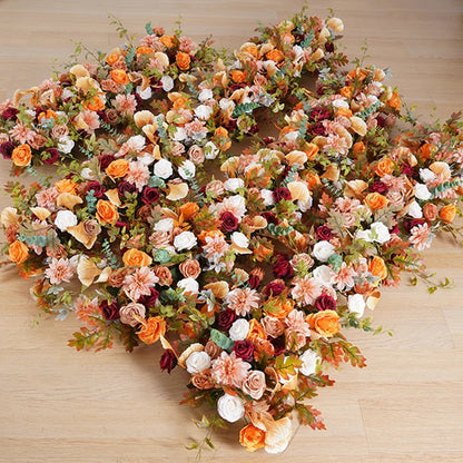 Autumn Arch Flower Garland, Rusty Orange, Burgundy, Dusty Pink Flower Row, Wedding Engagement Backdrop Decor