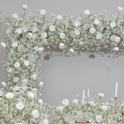 White Rose, Babybreaths Artificial Arch Flower Arrangements, Wedding, Engagement Backdrop Decoration