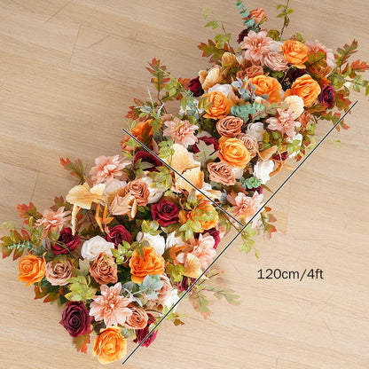 Autumn Arch Flower Garland, Rusty Orange, Burgundy, Dusty Pink Flower Row, Wedding Engagement Backdrop Decor