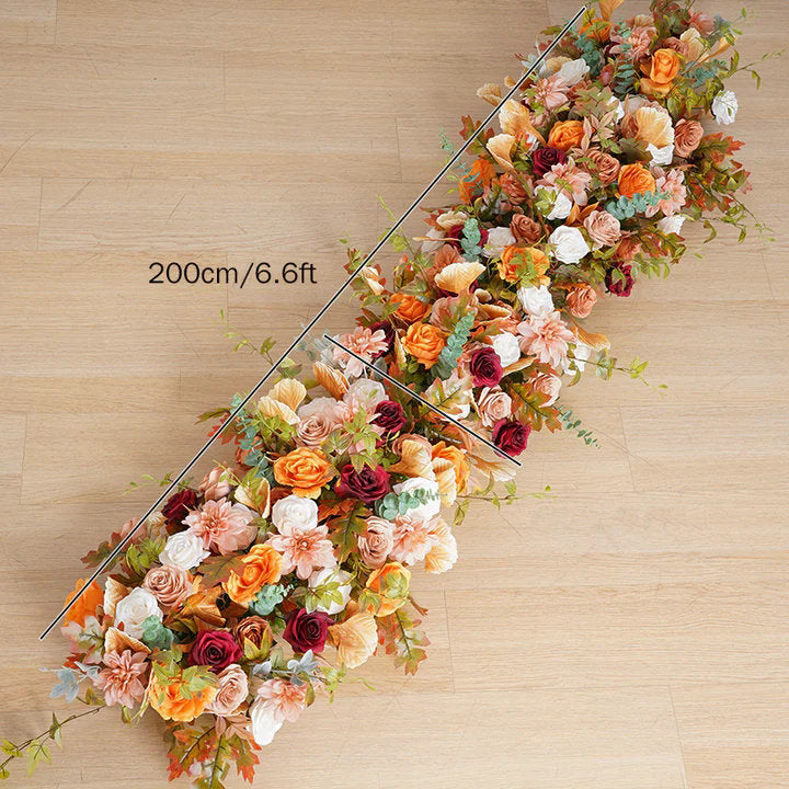 Autumn Arch Flower Garland, Rusty Orange, Burgundy, Dusty Pink Flower Row, Wedding Engagement Backdrop Decor