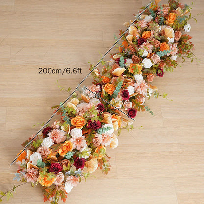 Autumn Arch Flower Garland, Rusty Orange, Burgundy, Dusty Pink Flower Row, Wedding Engagement Backdrop Decor