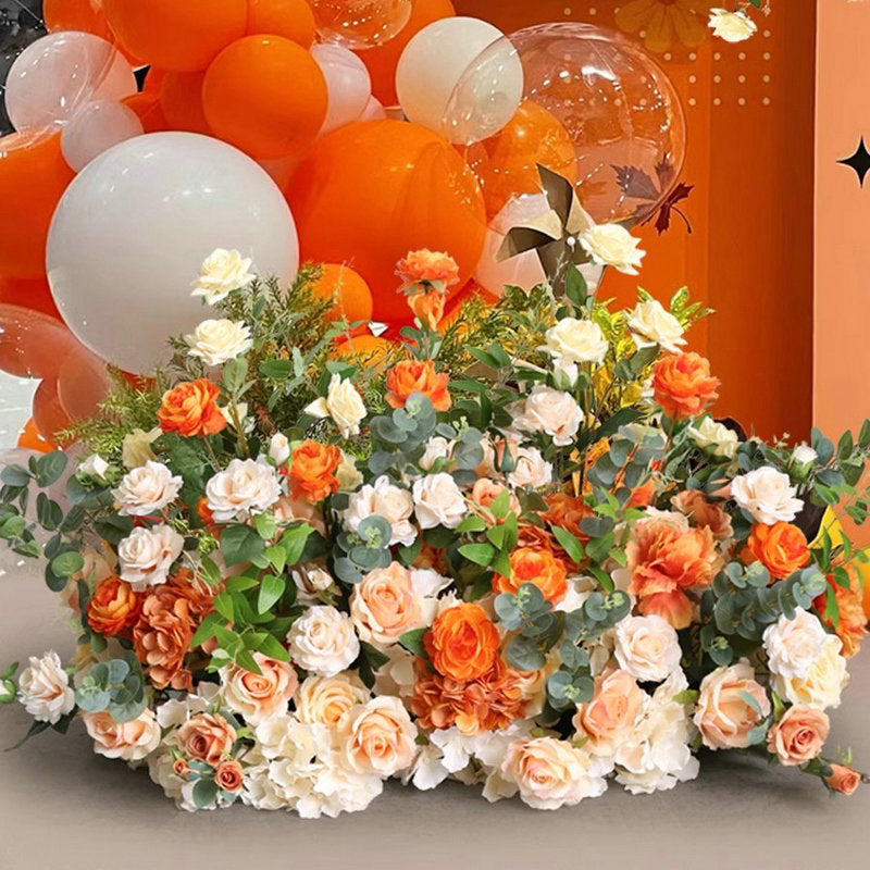 Artificial Rose Table Runner,Orange Light Champagne Flower Row,Wedding Bridal Shower Decor,Table Arrangement