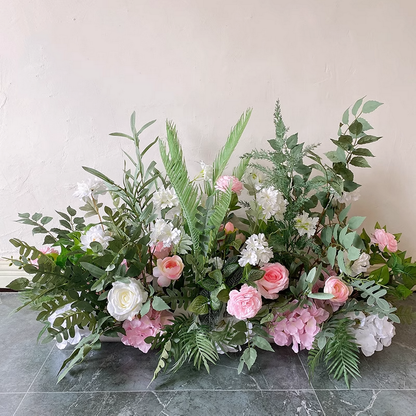 Bright Pink Leafy Flower Runner,Wedding Backdrops Centerpiece,Flower Arrangement,Road Lead Flowers