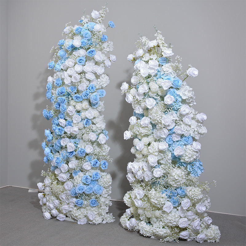 Blue Rose, Ivory Rose, Hydrangea, Babysbreath Flowers Arrangement, Wedding Party Arch Flower, Photo Booth Backdrop, Custom Various Sizes