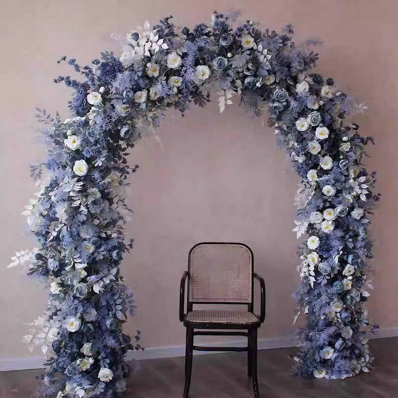 Artificial Greyblue White Archway Flowers,Silk Flower Row,Wedding Event Floral Arrangement