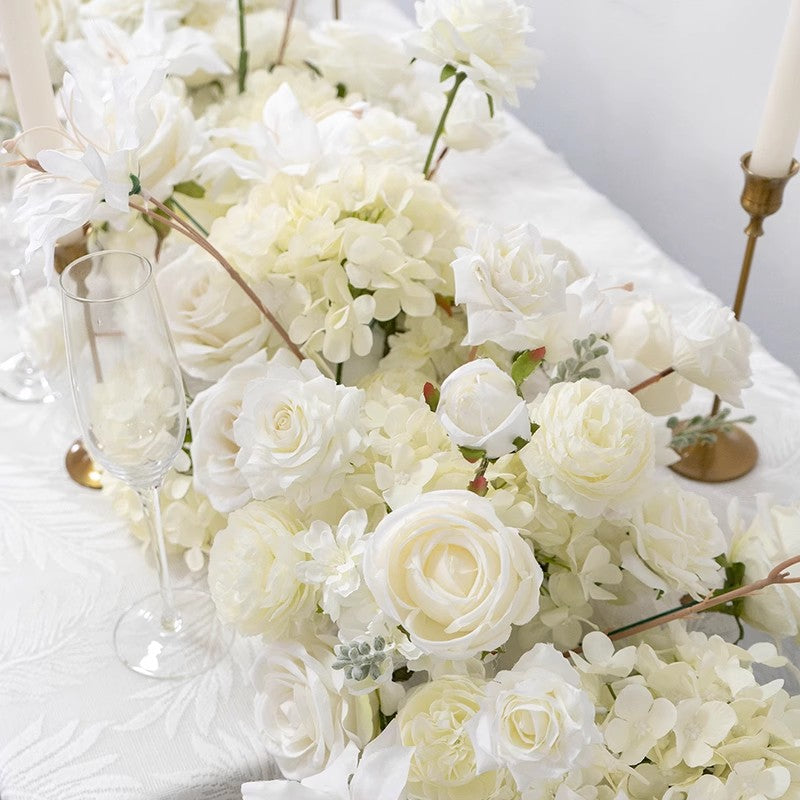 Ivory,White Artificial Wedding Flower Garland,Wedding Table Runner,Floral Row Hotel Business Decoration