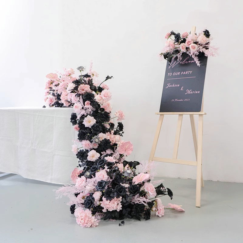 Black,Baby Pink Flower Row,Wedding Road Cited Flower,Wedding Party Sofa Floral Decor,Flower Table Runner