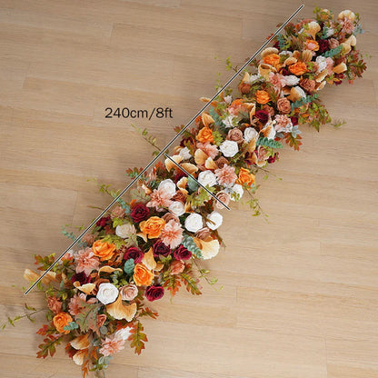 Autumn Arch Flower Garland, Rusty Orange, Burgundy, Dusty Pink Flower Row, Wedding Engagement Backdrop Decor