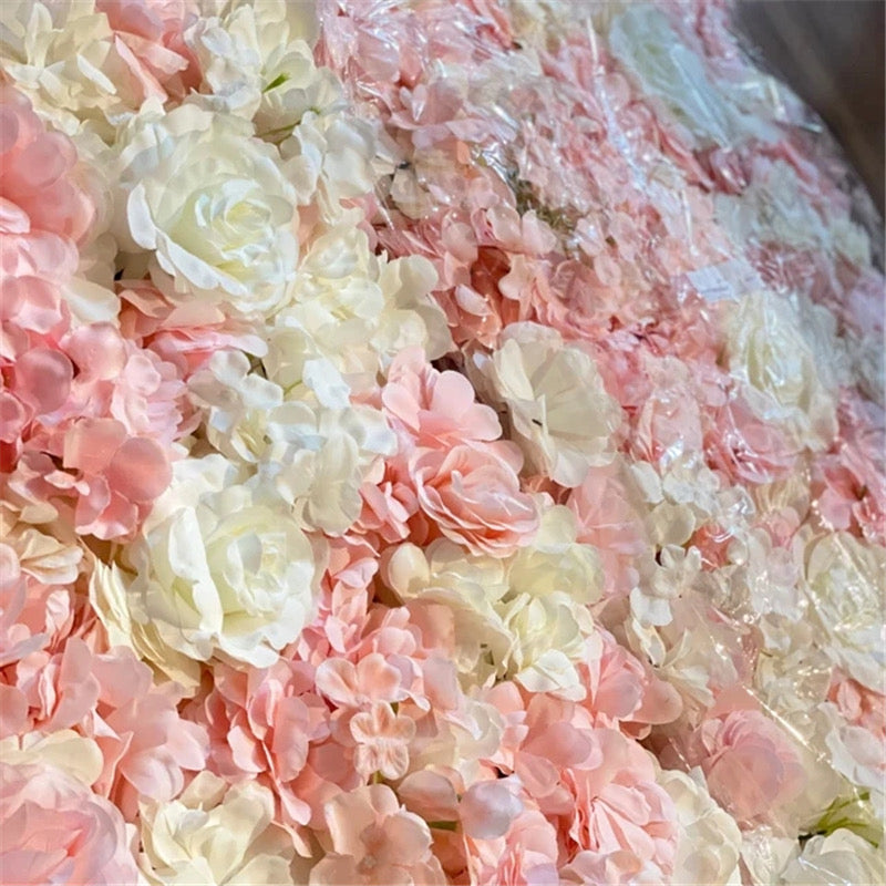 Sweet Ivory Baby Pink Rose Flower Wall Background Wedding Event Birthday Baby Shower Floral Panel