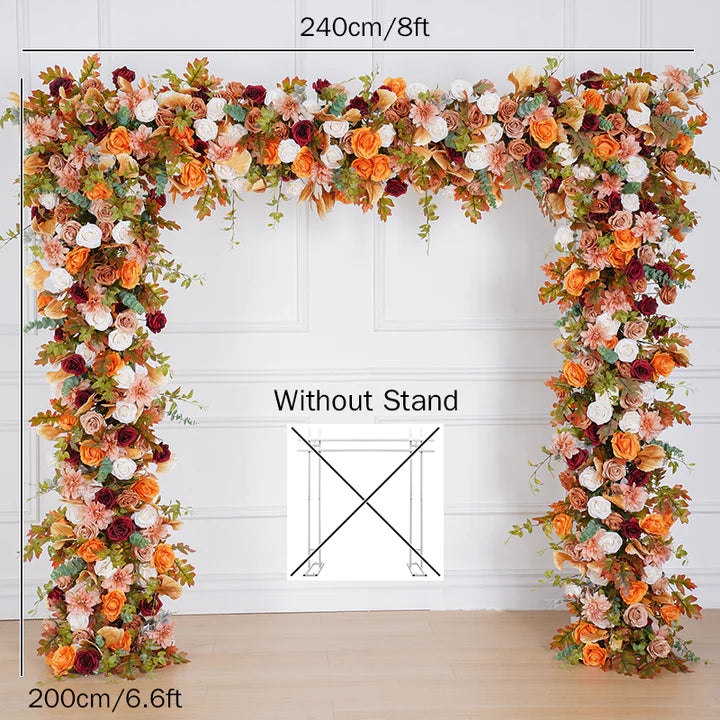 Autumn Arch Flower Garland, Rusty Orange, Burgundy, Dusty Pink Flower Row, Wedding Engagement Backdrop Decor