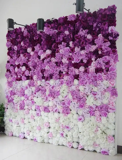 Layering Gradient Purple Ivory Flower Wall Panel Wedding Party Home Decor Design with Rose Hydrangea