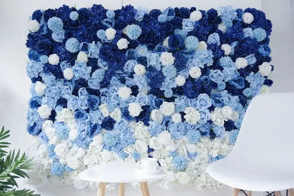 3D Artificial Flower Backdrops Gradient Dark Blue Baby Blue Ivory Flower Wall Panel Wedding Party Background Decor