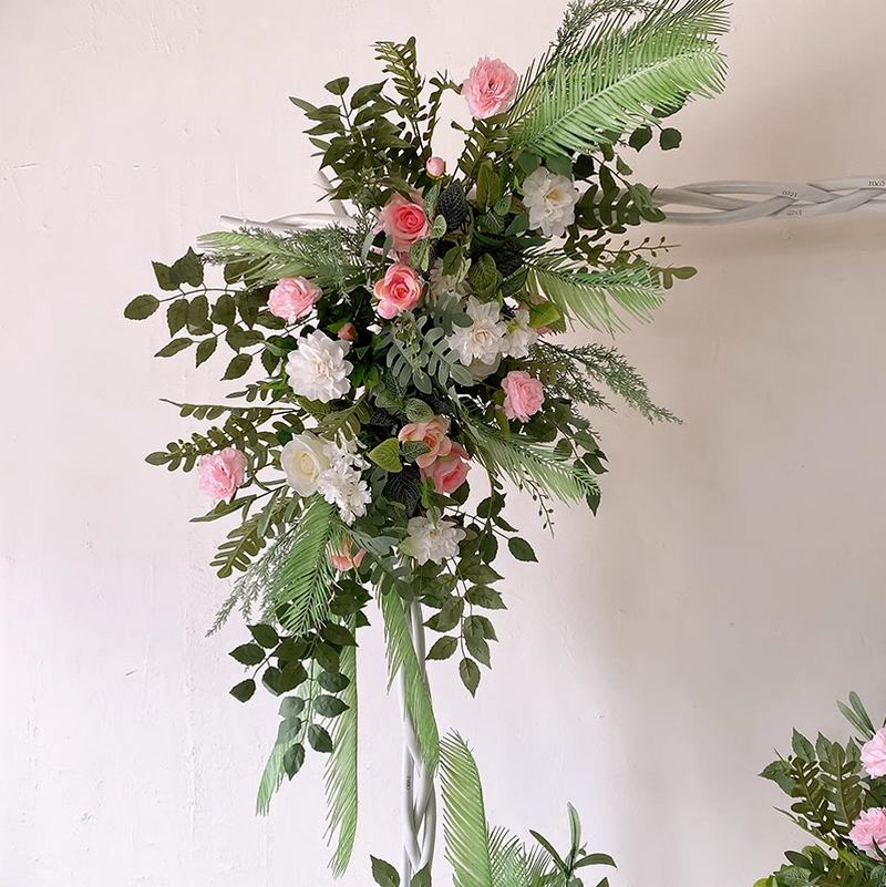 Bright Pink Leafy Flower Runner,Wedding Backdrops Centerpiece,Flower Arrangement,Road Lead Flowers