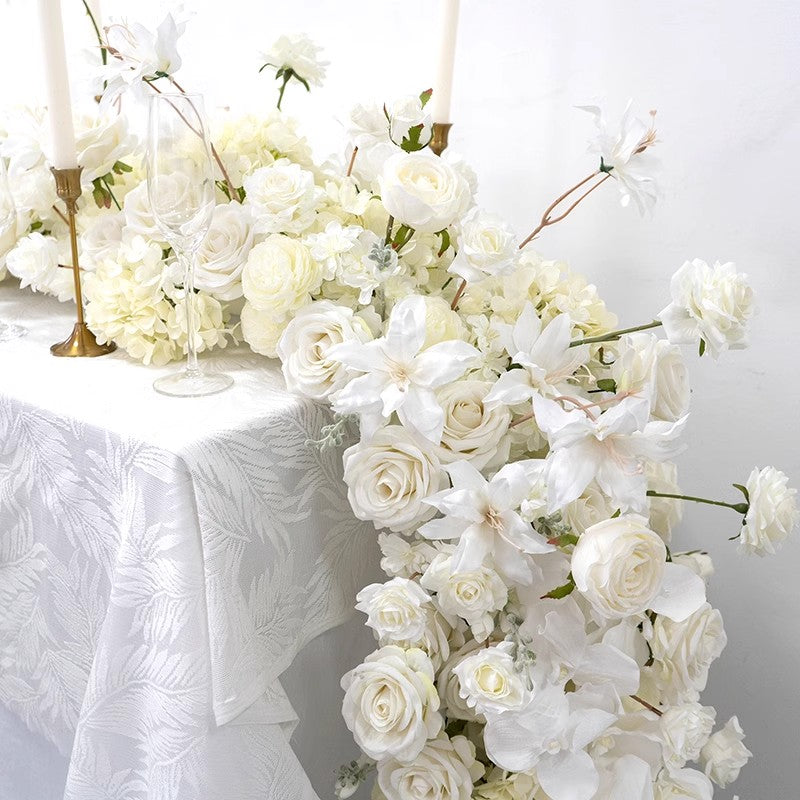 Ivory,White Artificial Wedding Flower Garland,Wedding Table Runner,Floral Row Hotel Business Decoration