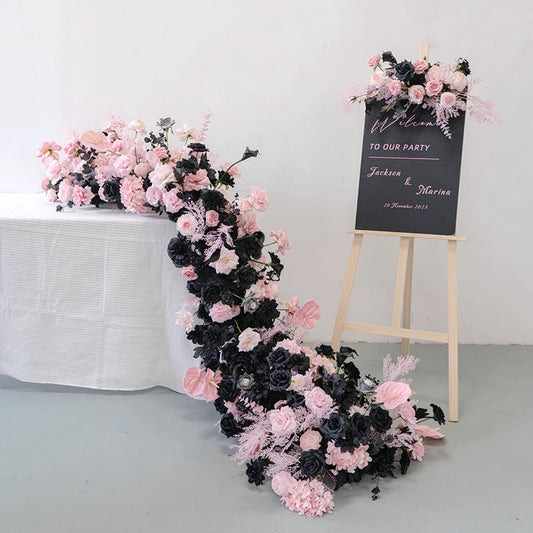 Black,Baby Pink Flower Row,Wedding Road Cited Flower,Wedding Party Sofa Floral Decor,Flower Table Runner