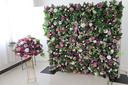 Dusty Rose Pink Noble Dark Purple White Flower Wall Background Simulation Flower Wall Panel Wedding Party Home Opening Ceremony Decoration