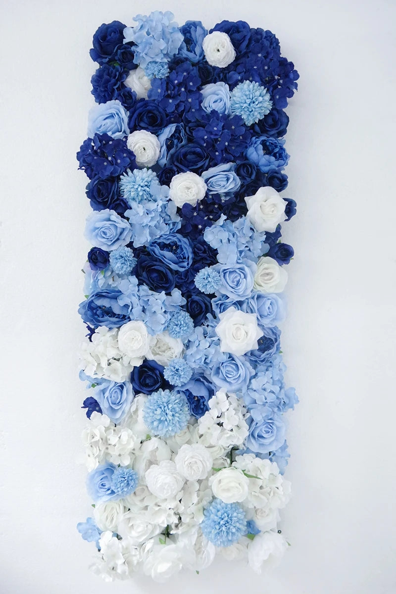 3D Artificial Flower Backdrops Gradient Dark Blue Baby Blue Ivory Flower Wall Panel Wedding Party Background Decor