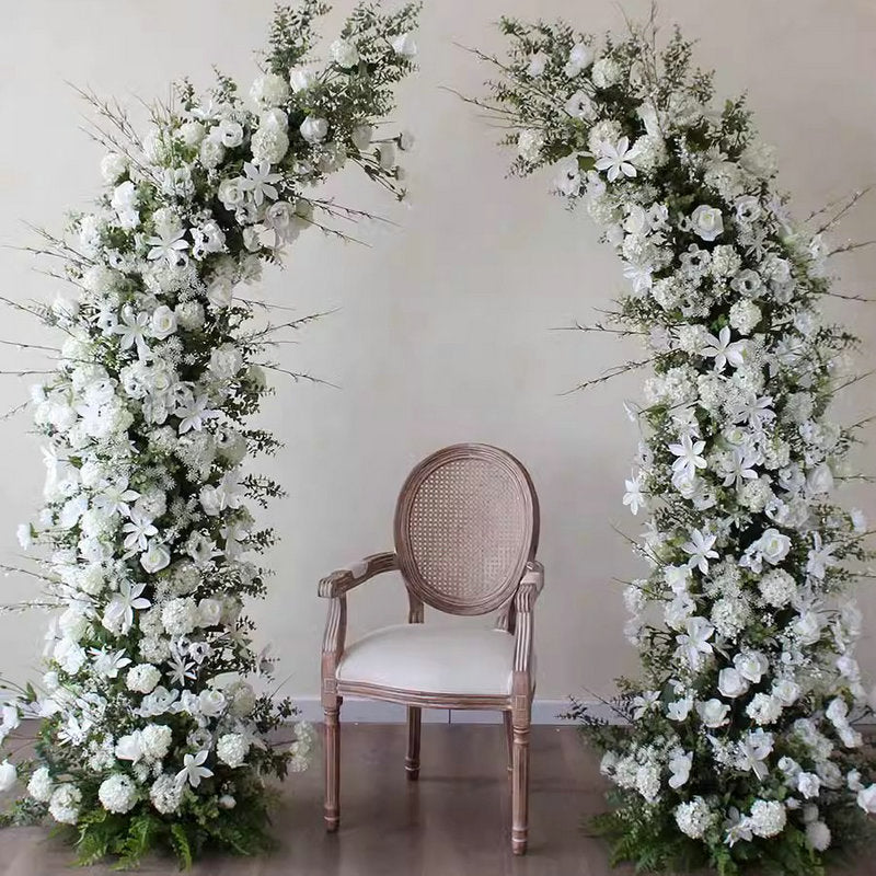 Wedding White Greenery Artificial Arch Floral,Silk Flower Row Arrrangement,Home Decor Flower Horn Arch