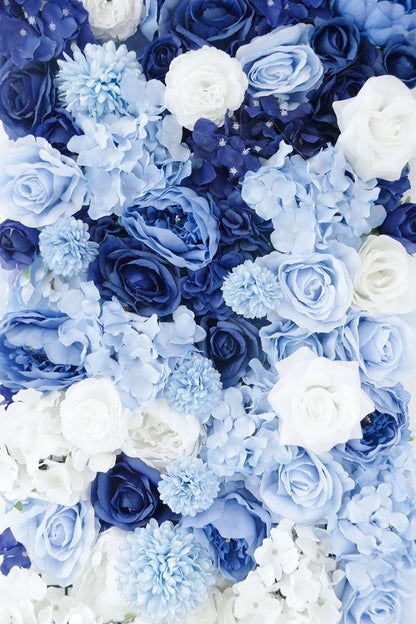 3D Artificial Flower Backdrops Gradient Dark Blue Baby Blue Ivory Flower Wall Panel Wedding Party Background Decor