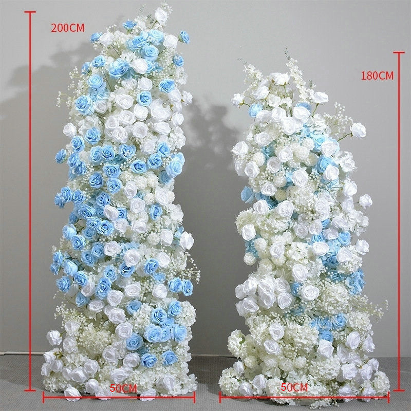 Blue Rose, Ivory Rose, Hydrangea, Babysbreath Flowers Arrangement, Wedding Party Arch Flower, Photo Booth Backdrop, Custom Various Sizes