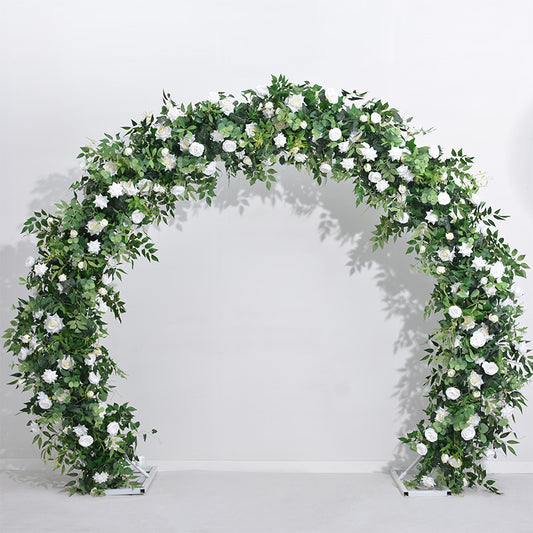 Artificial White Flowers and Green Plants Archway Flowers, Silk Flower Row, Wedding Event Floral Arrangement, Stage Decors