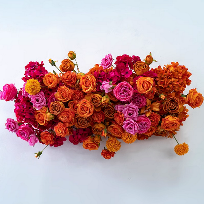 Hot Pink and Burnt Orange Rose Flower Row,Artificial Hang Flowers,Wedding Flower Table Runner,Business Party Decoration