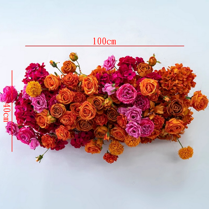 Hot Pink and Burnt Orange Rose Flower Row,Artificial Hang Flowers,Wedding Flower Table Runner,Business Party Decoration