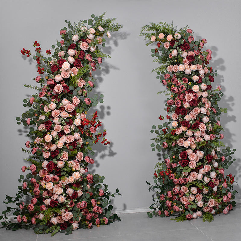 Wedding Arch Dusty Pink Blush Artificial Floral,Rustic Flower Row Arrrangement Wedding Pillar Flower,Party Stage Home Decor Flower Horn Arch