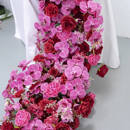 Hot Pink,Red Flower Row,Artificial Wedding Flower Garland,Wedding Table Runner,Floral Row Centerpiece