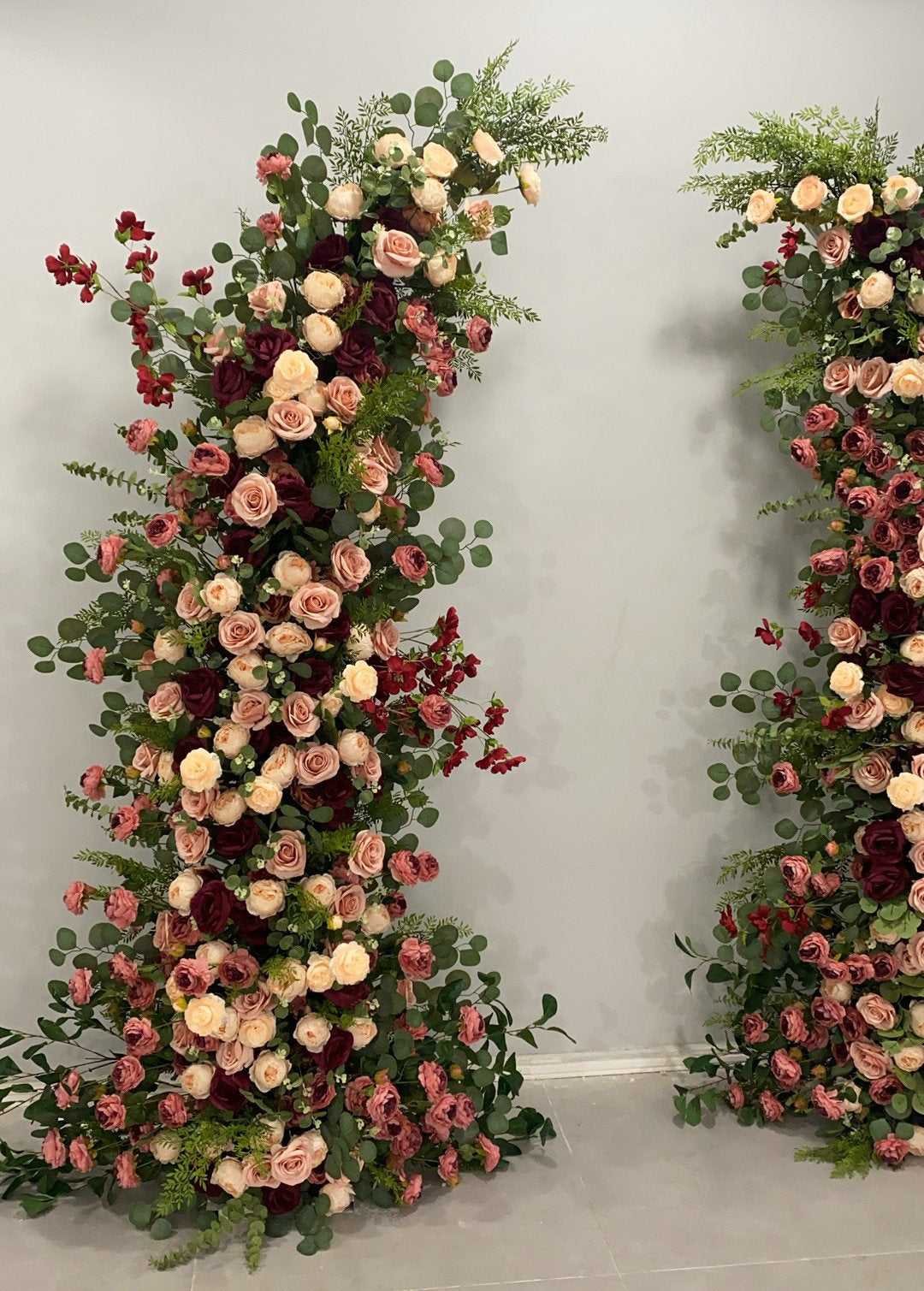 Wedding Arch Dusty Pink Blush Artificial Floral,Rustic Flower Row Arrrangement Wedding Pillar Flower,Party Stage Home Decor Flower Horn Arch