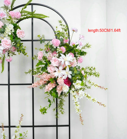 Baby Pink, Peach, Green Plants Flower Garland, Wedding Engagement Bridal Shower Backdrop Decoration