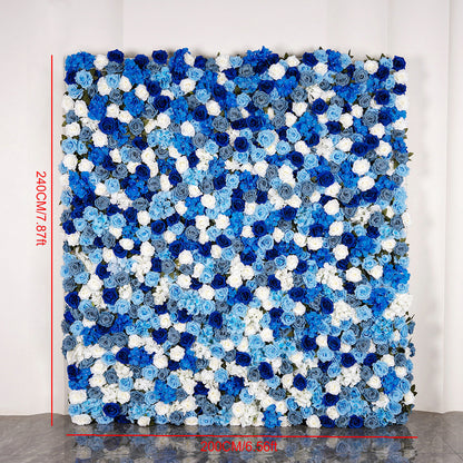 Light Blue, Midnightblue, Ivory Flower Wall Background, Wedding Birthday Party Floral Panel