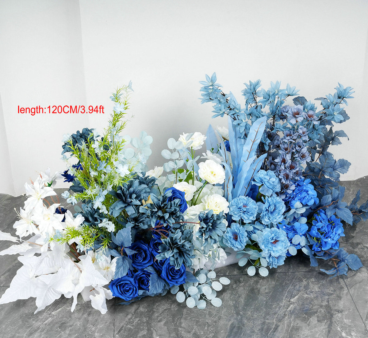 Dusty Blue Floor Flower, Wedding Reception Flower Runner, Engagement Bridal Shower Backdrop Decoration