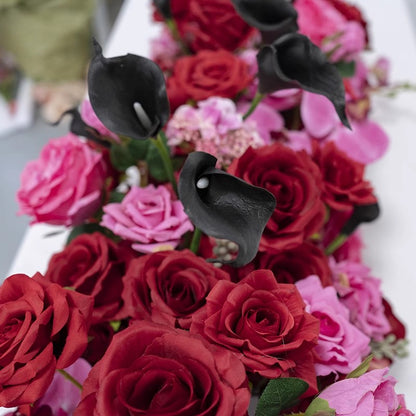 Hot Pink,Red Flower Row,Artificial Wedding Flower Garland,Wedding Table Runner,Floral Row Centerpiece